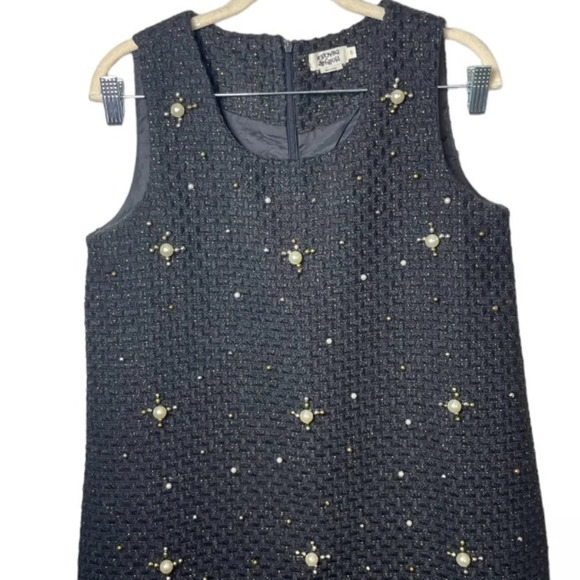 Molly Bracken Dress Womens Small Black Wool Pearl Shimmer Beads Formal Party - Picture 6 of 11